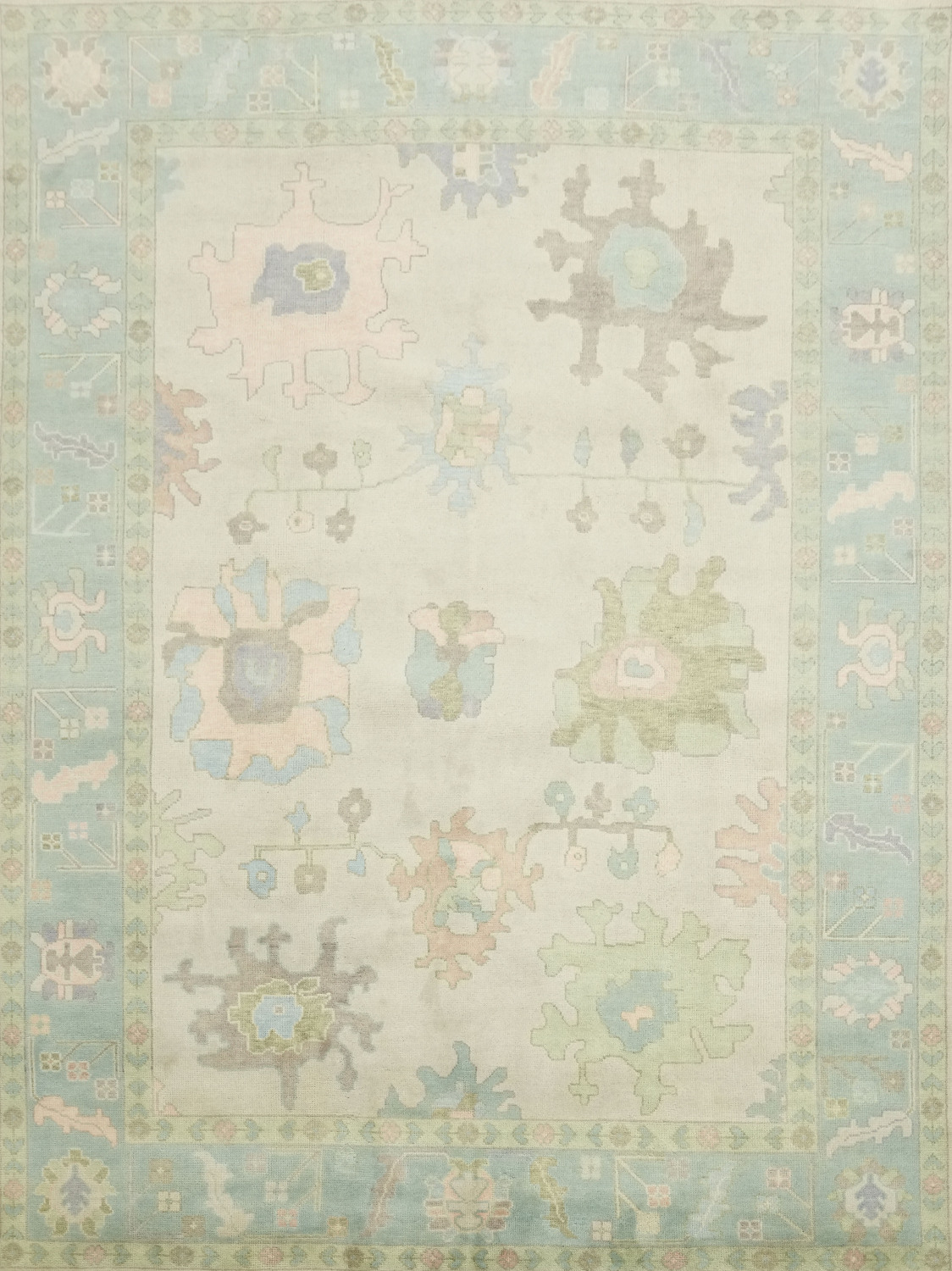9'x12' Traditional Light Green Oushak Hand-Knotted Living Room Rug