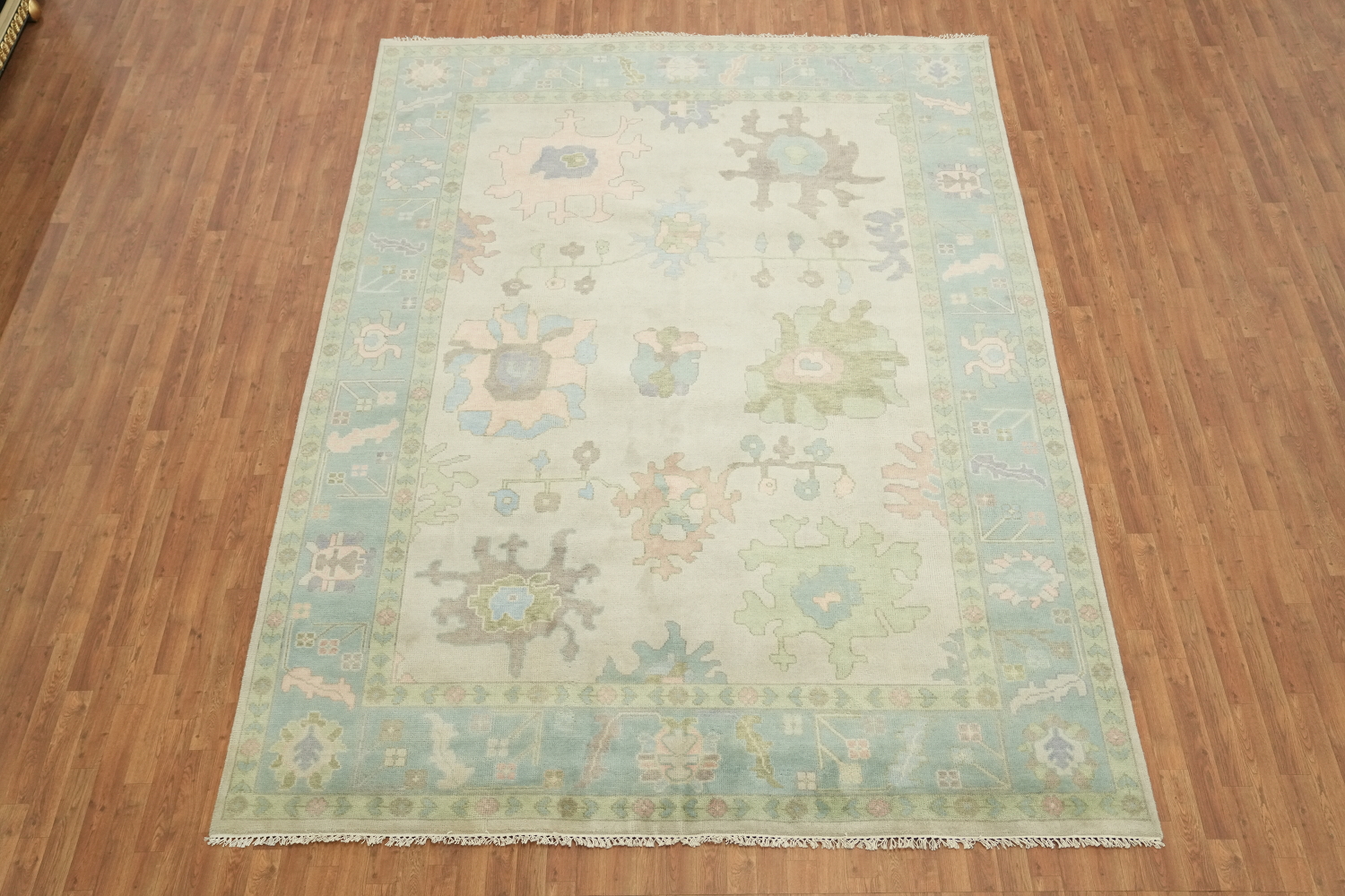 9'x12' Traditional Light Green Oushak Hand-Knotted Living Room Rug
