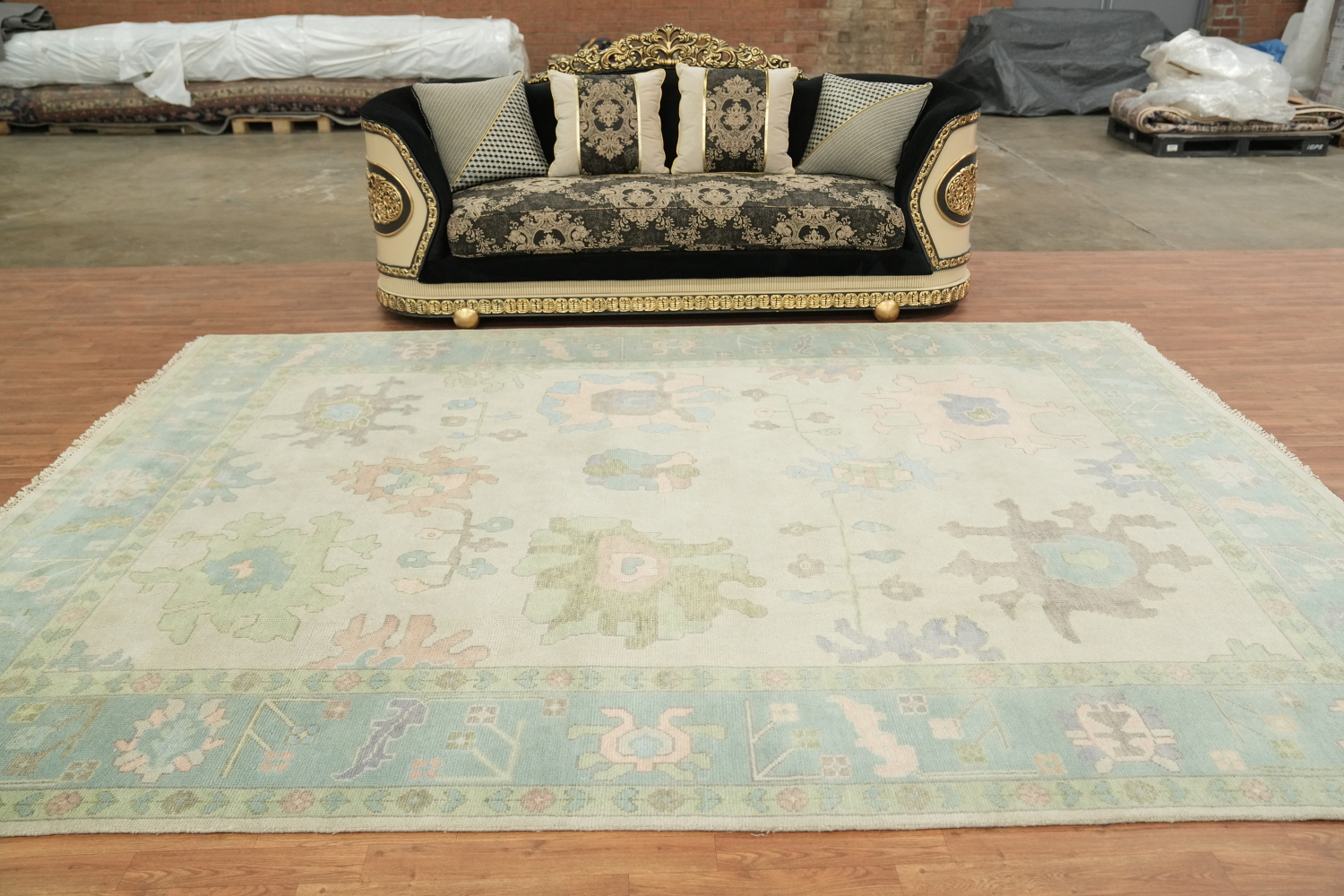 9'x12' Traditional Light Green Oushak Hand-Knotted Living Room Rug