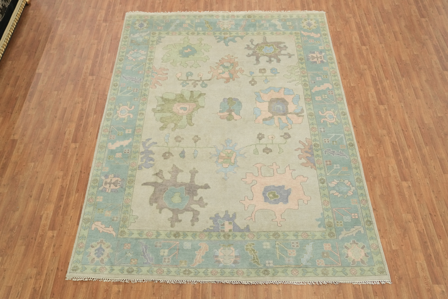 9'x12' Traditional Light Green Oushak Hand-Knotted Living Room Rug