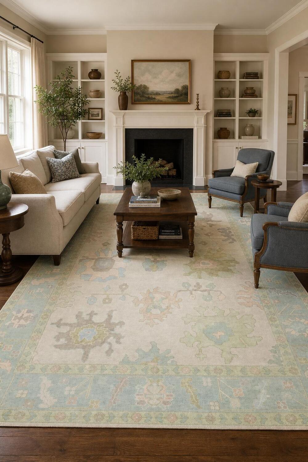 9'x12' Traditional Light Green Oushak Hand-Knotted Living Room Rug