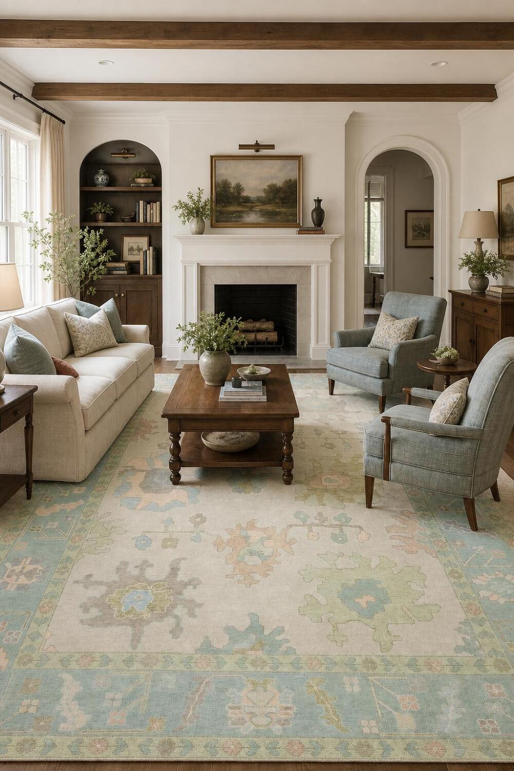 9'x12' Traditional Light Green Oushak Hand-Knotted Living Room Rug