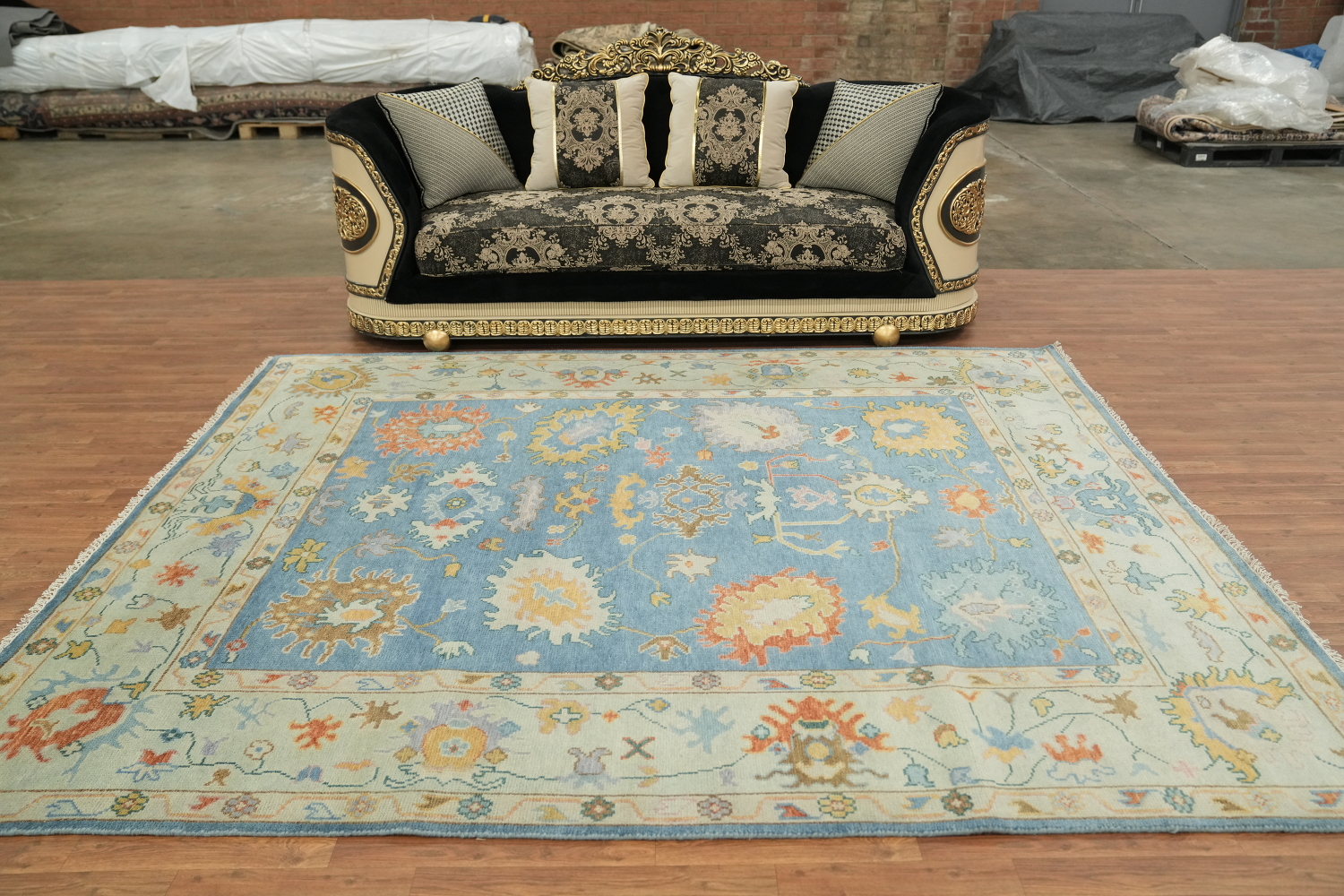 Sky Blue Pastel Color Traditional Oushak Hand Made Area Rug 8x10