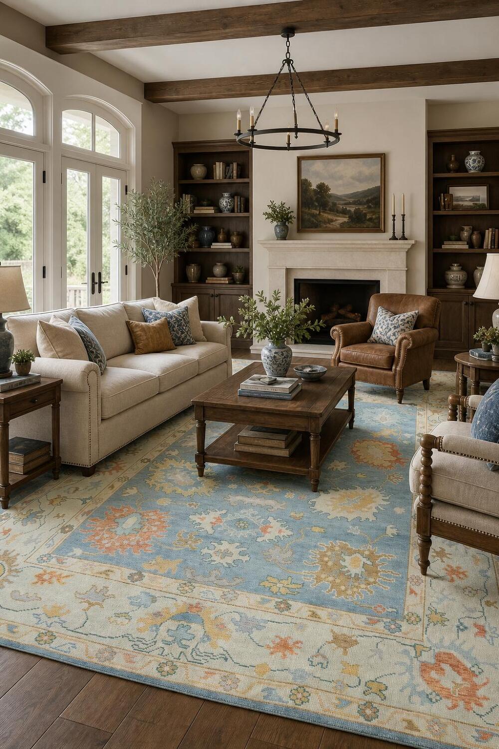 Sky Blue Pastel Color Traditional Oushak Hand Made Area Rug 8x10