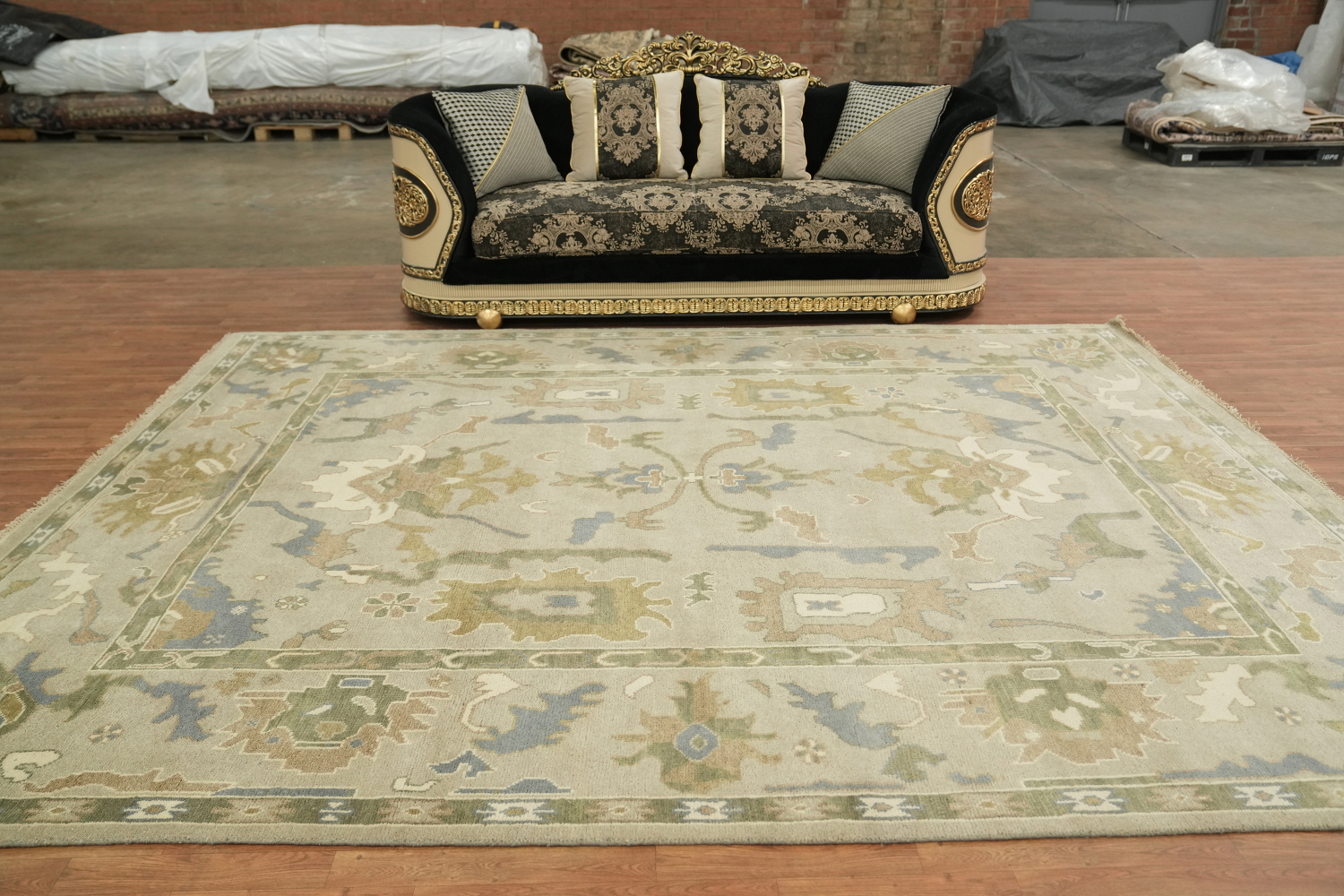 Light Sage Green Traditional Oushak Hand Made Area Rug 9x12