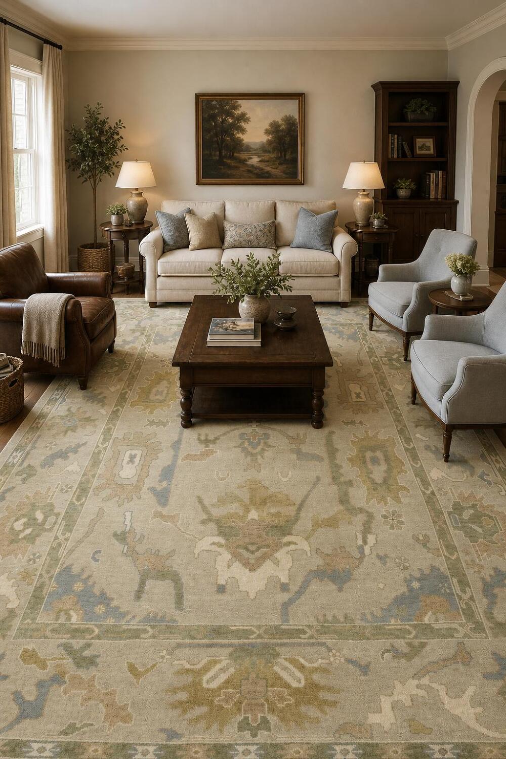 Light Sage Green Traditional Oushak Hand Made Area Rug 9x12