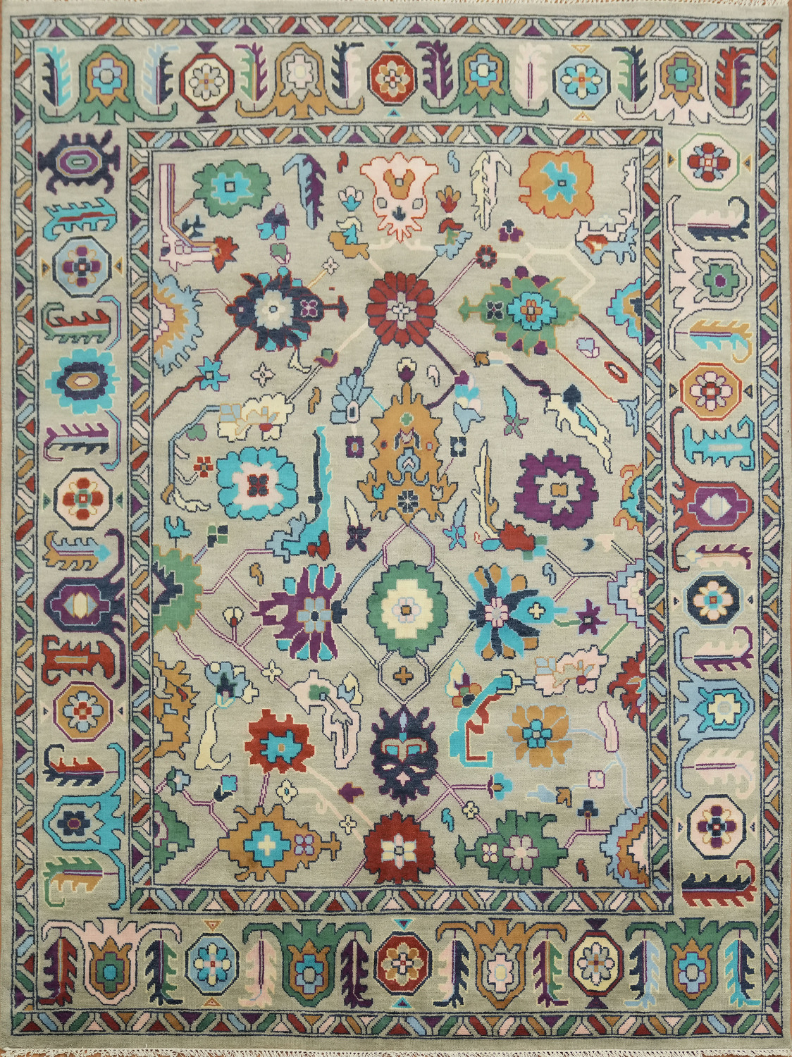 Colorful Oushak Oriental Rug with Intricate Floral Design 9'x12'