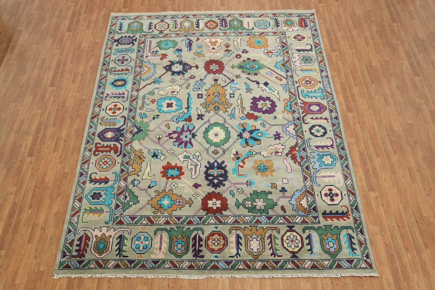 Colorful Oushak Oriental Rug with Intricate Floral Design 9'x12'