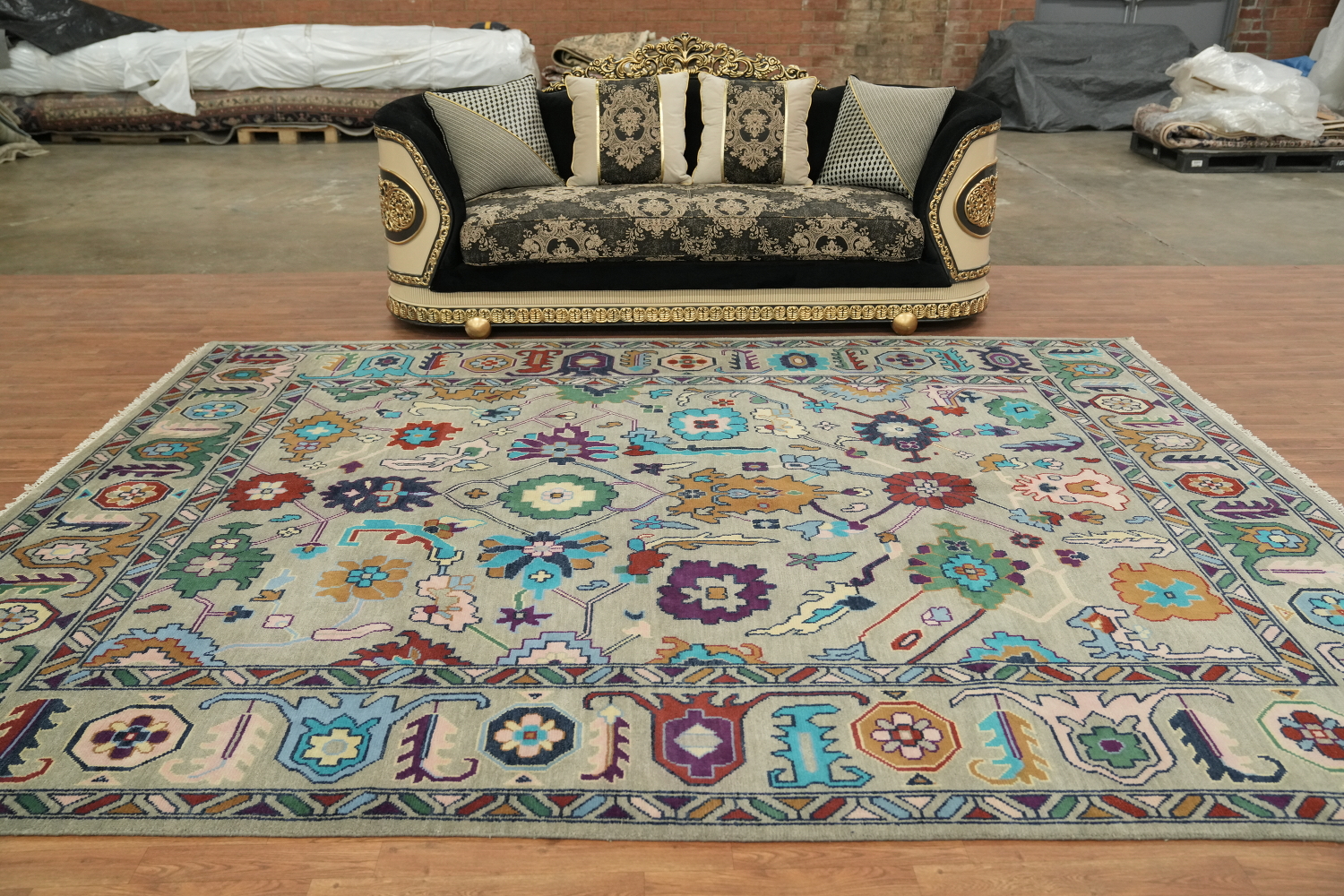 Colorful Oushak Oriental Rug with Intricate Floral Design 9'x12'