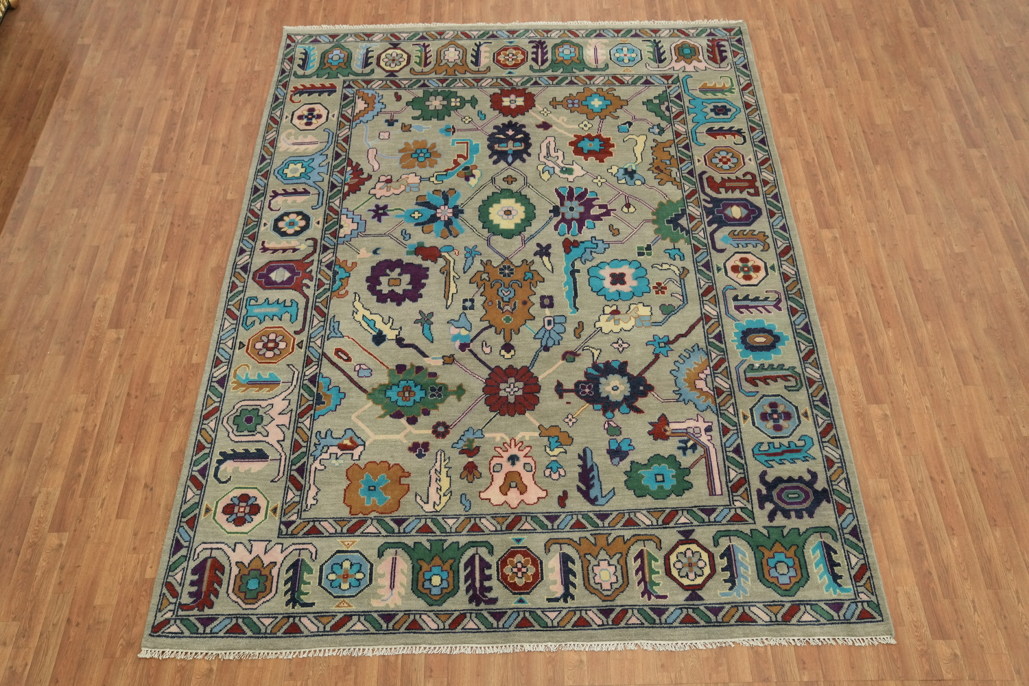 Colorful Oushak Oriental Rug with Intricate Floral Design 9'x12'