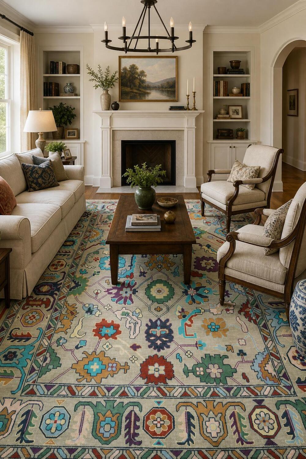 Colorful Oushak Oriental Rug with Intricate Floral Design 9'x12'