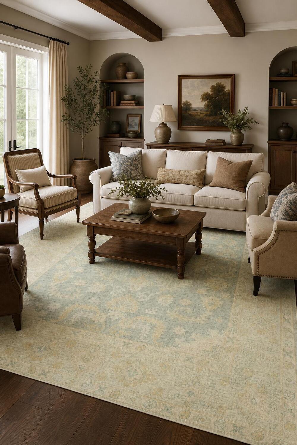 9'x12' Classic Oushak Traditional Rug with Subtle Floral Patterns in Pastel Hues
