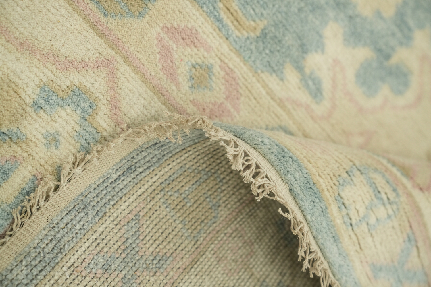 9'x12' Traditional Muted Tone Blue Oushak Hand-Knotted Living Room Rug