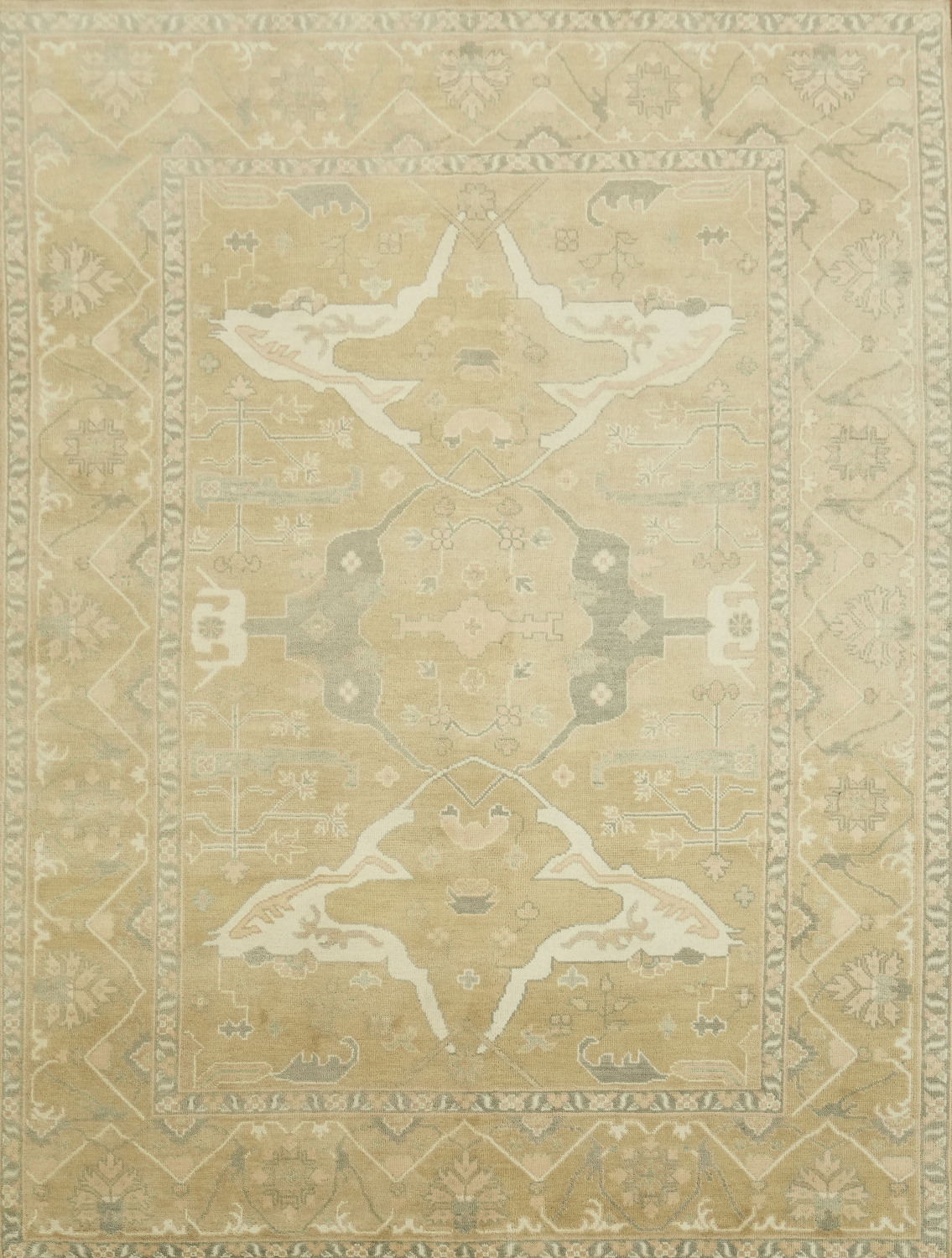 9'x12' Traditional Golden Yellow Oushak Hand-Knotted Living Room Rug