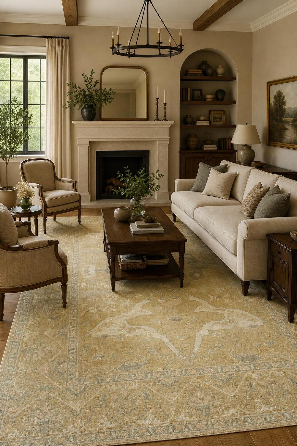 9'x12' Traditional Golden Yellow Oushak Hand-Knotted Living Room Rug