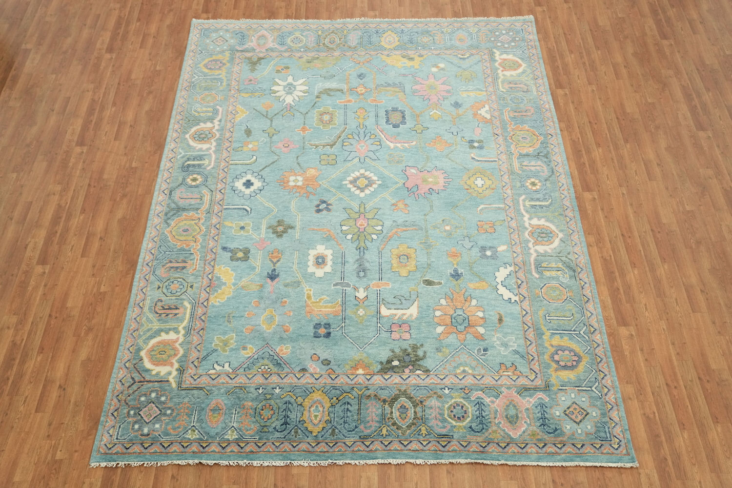 Charming Oushak Hand-Knotted Rug in Pastel Blue 9'x12'