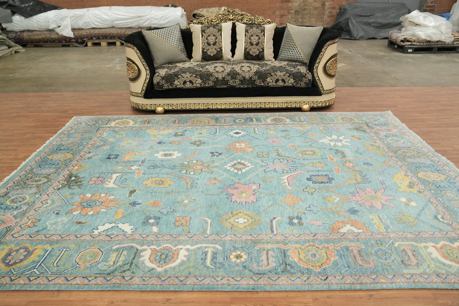 Charming Oushak Hand-Knotted Rug in Pastel Blue 9'x12'