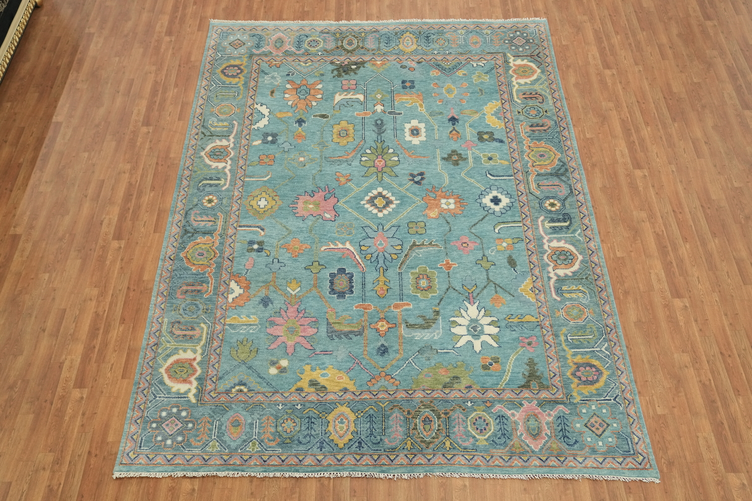 Charming Oushak Hand-Knotted Rug in Pastel Blue 9'x12'