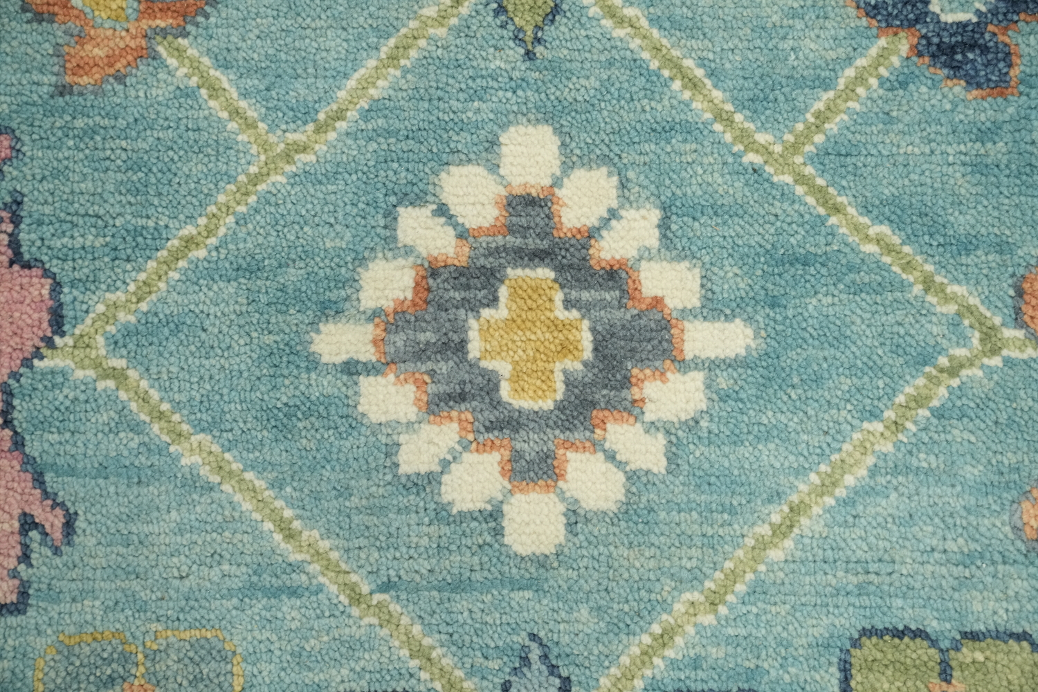 Charming Oushak Hand-Knotted Rug in Pastel Blue 9'x12'