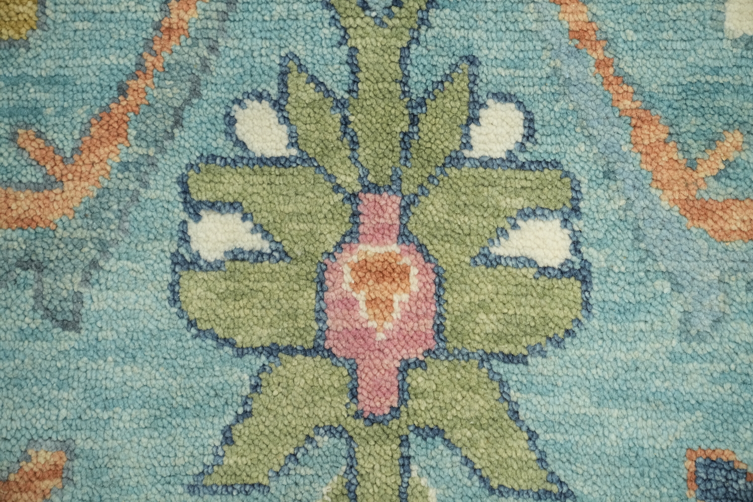 Charming Oushak Hand-Knotted Rug in Pastel Blue 9'x12'