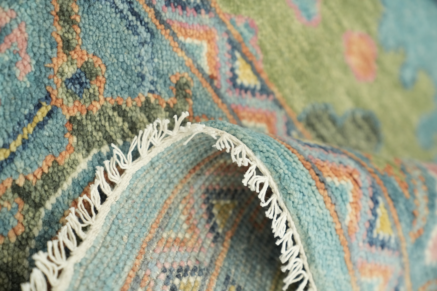 Charming Oushak Hand-Knotted Rug in Pastel Blue 9'x12'
