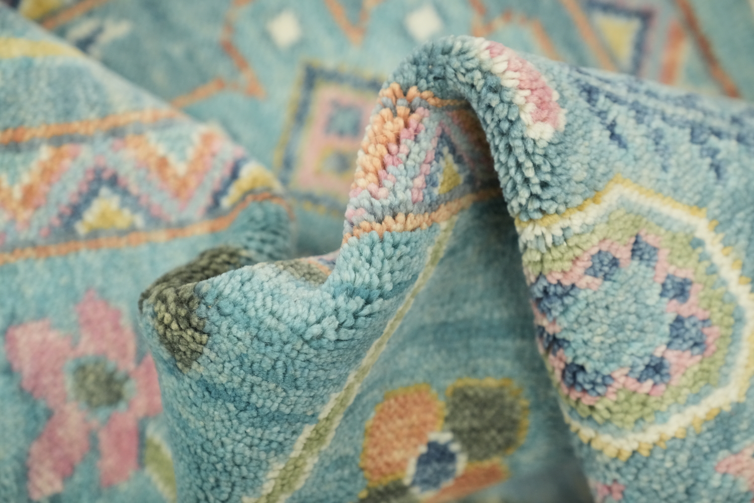 Charming Oushak Hand-Knotted Rug in Pastel Blue 9'x12'