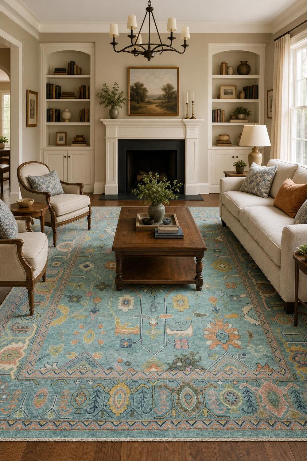 Charming Oushak Hand-Knotted Rug in Pastel Blue 9'x12'