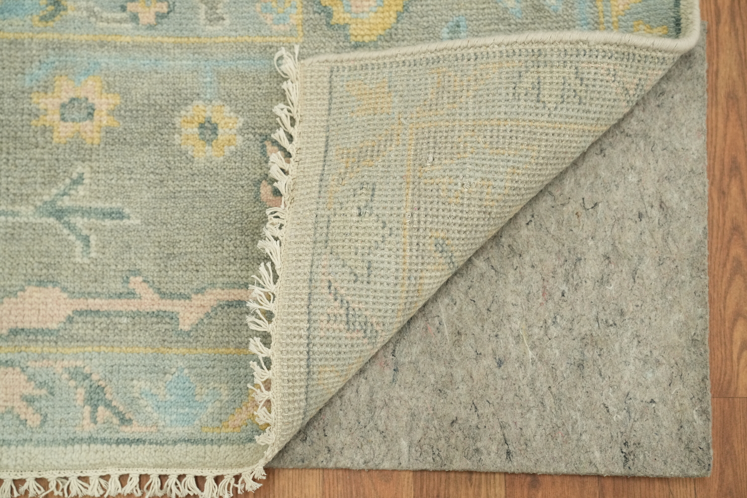 Pastel Pale Sage Green Floral Patterned Wool Rug 8x10