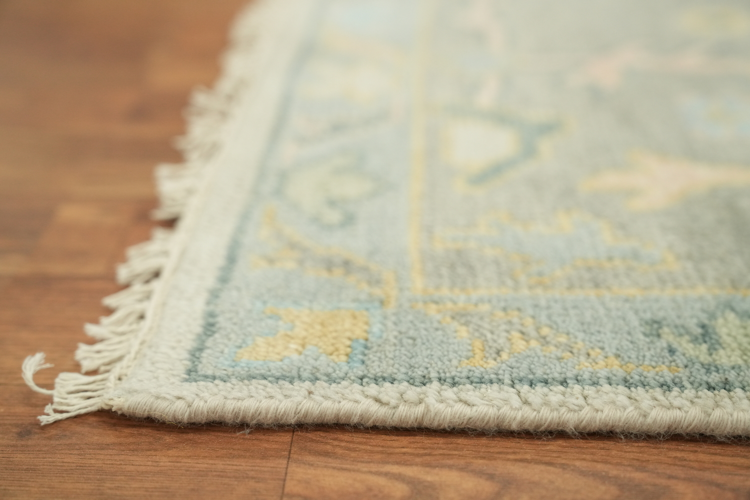 Pastel Pale Sage Green Floral Patterned Wool Rug 8x10