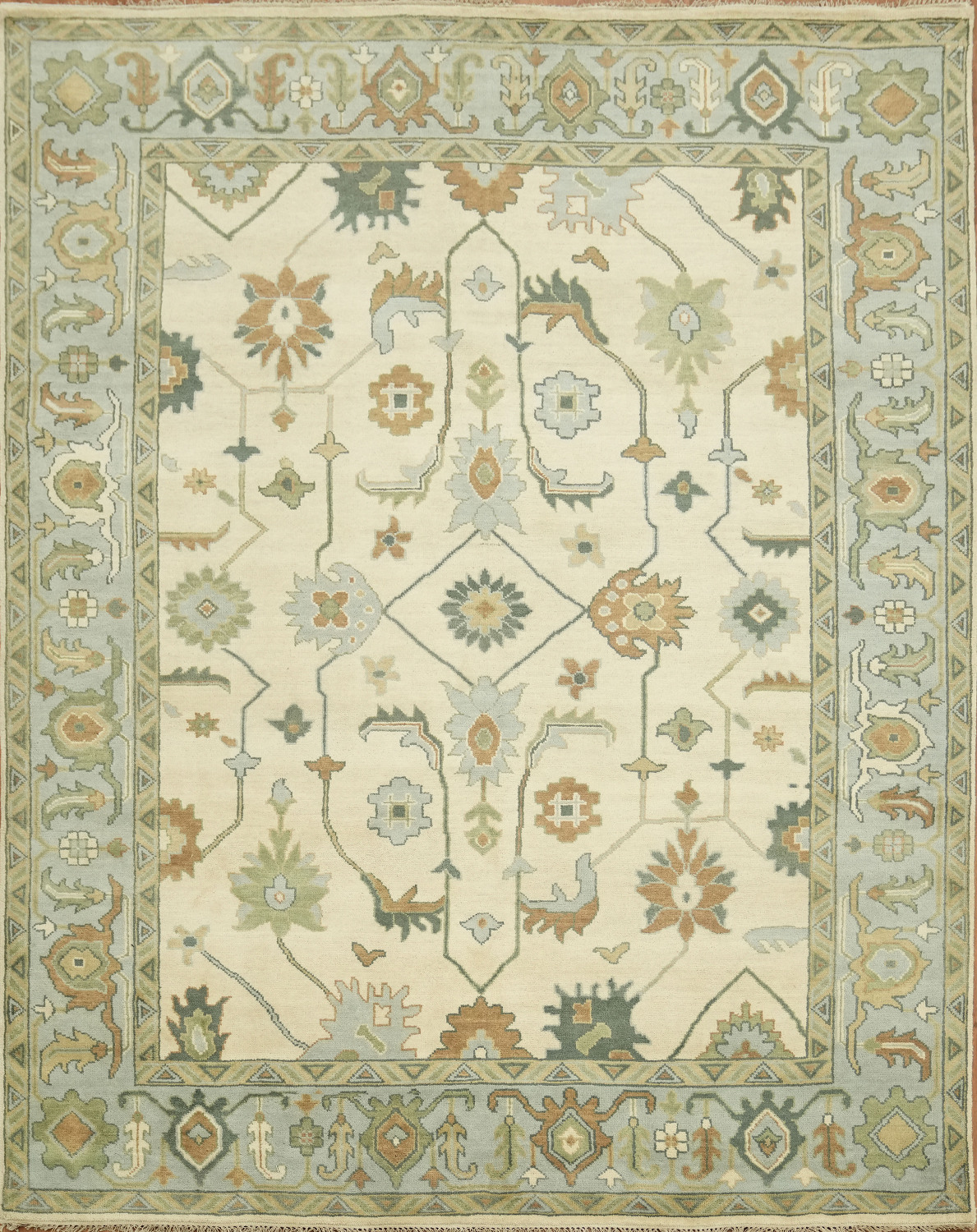 Classic Ivory and Blue Rug with Traditional Floral Motifs 9'x12'