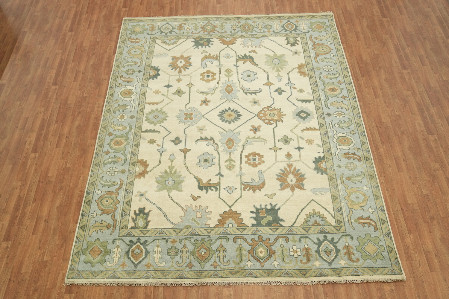 Classic Ivory and Blue Rug with Traditional Floral Motifs 9'x12'