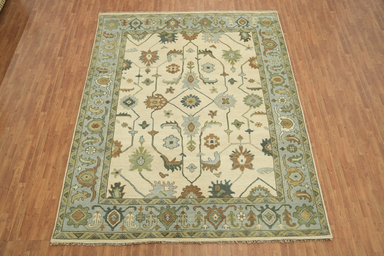 Classic Ivory and Blue Rug with Traditional Floral Motifs 9'x12'