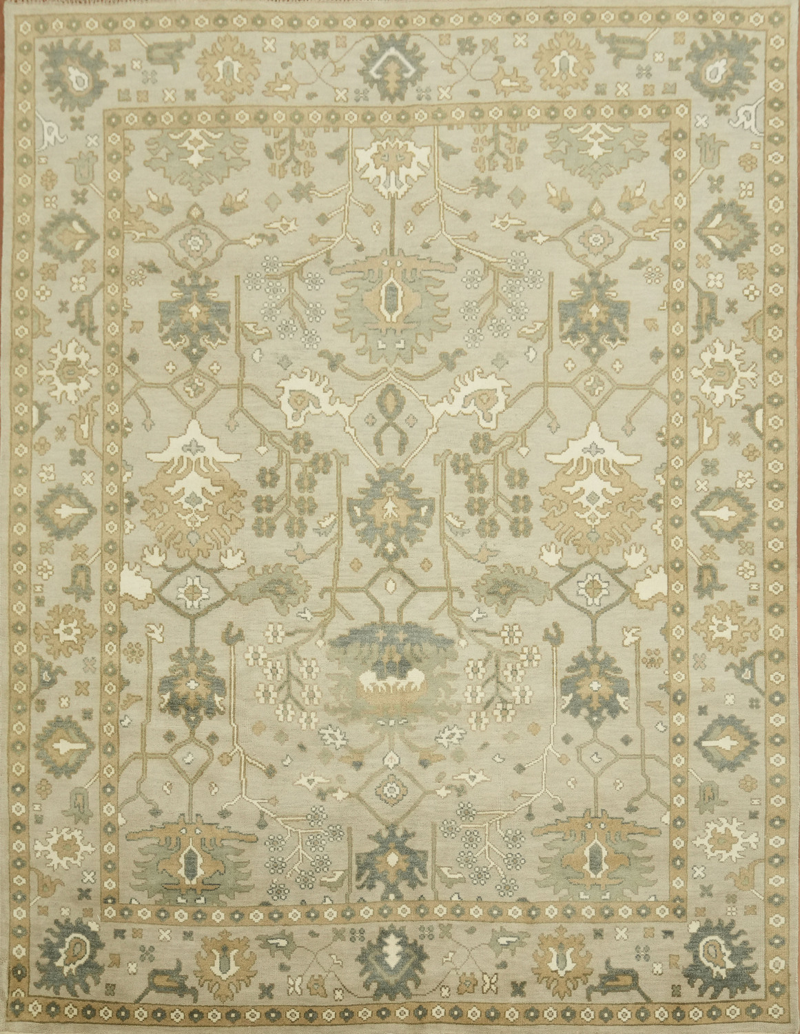 9'x12' Traditional Sage Green Oushak Hand-Knotted Living Room Rug