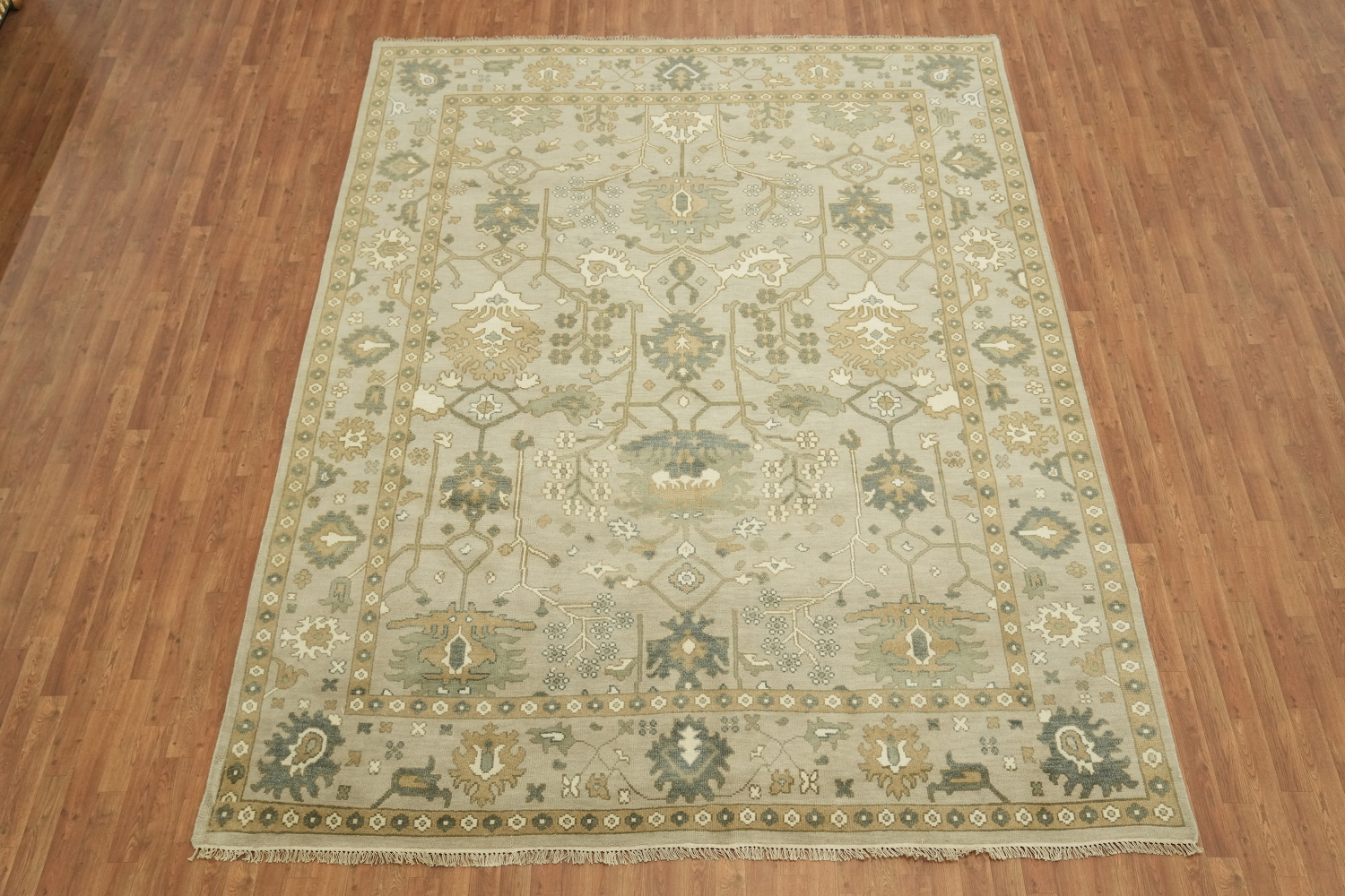 9'x12' Traditional Sage Green Oushak Hand-Knotted Living Room Rug