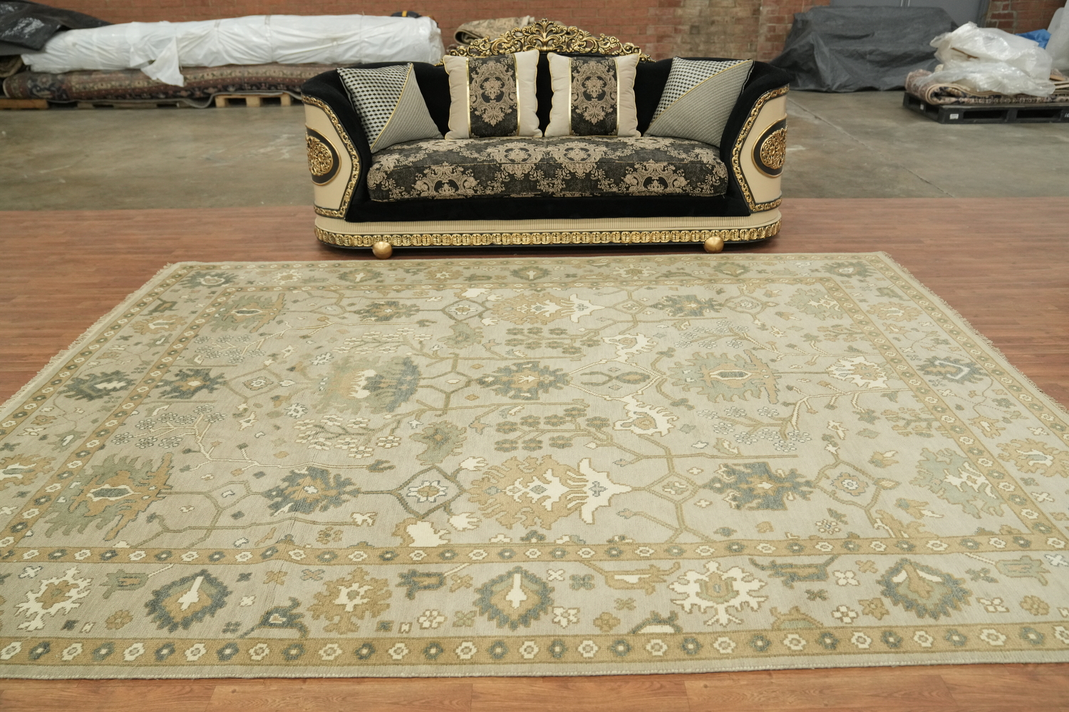 9'x12' Traditional Sage Green Oushak Hand-Knotted Living Room Rug