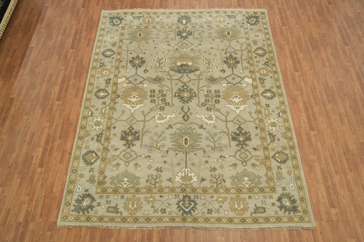 9'x12' Traditional Sage Green Oushak Hand-Knotted Living Room Rug