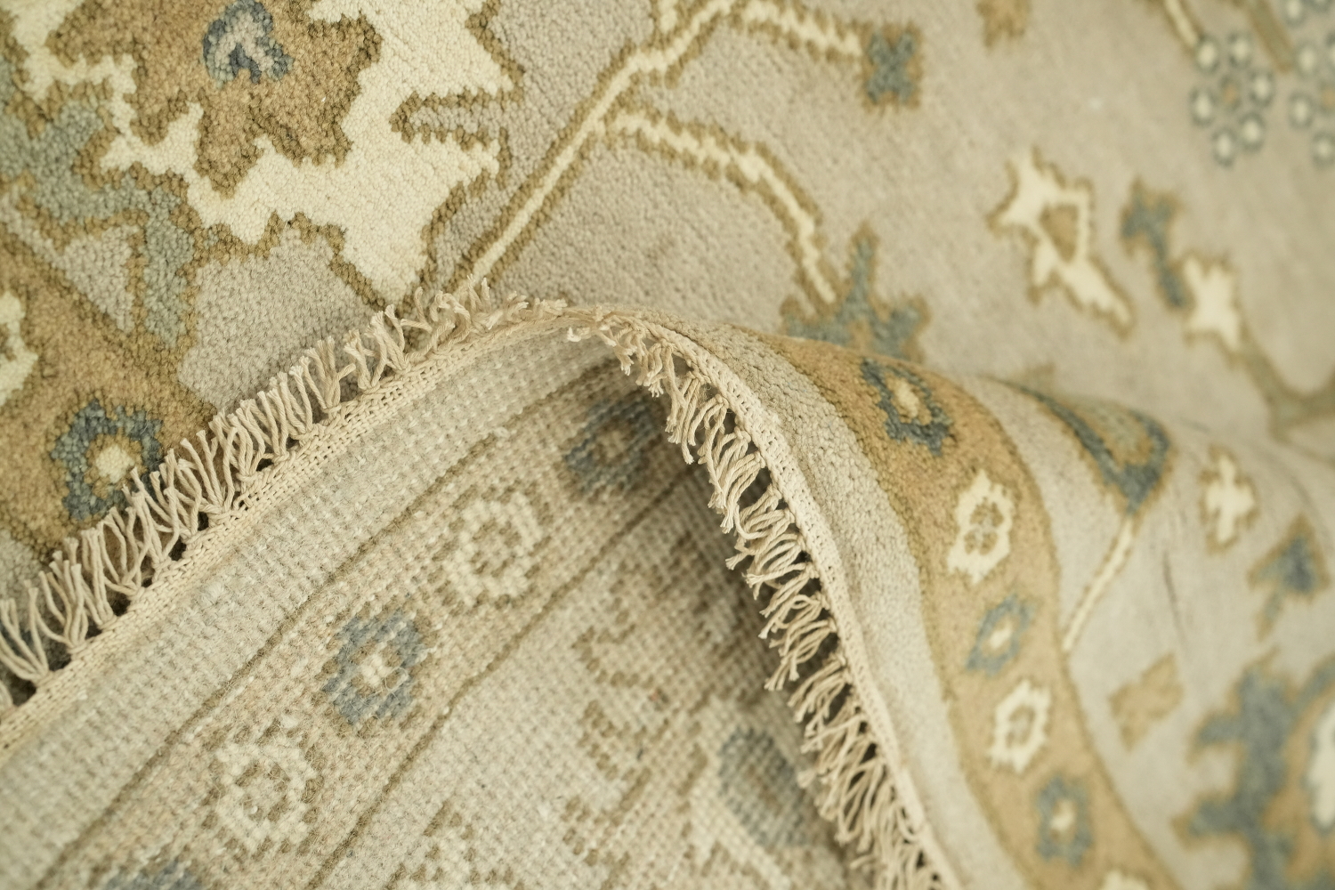 9'x12' Traditional Sage Green Oushak Hand-Knotted Living Room Rug