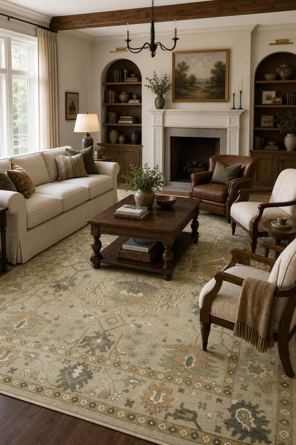 9'x12' Traditional Sage Green Oushak Hand-Knotted Living Room Rug