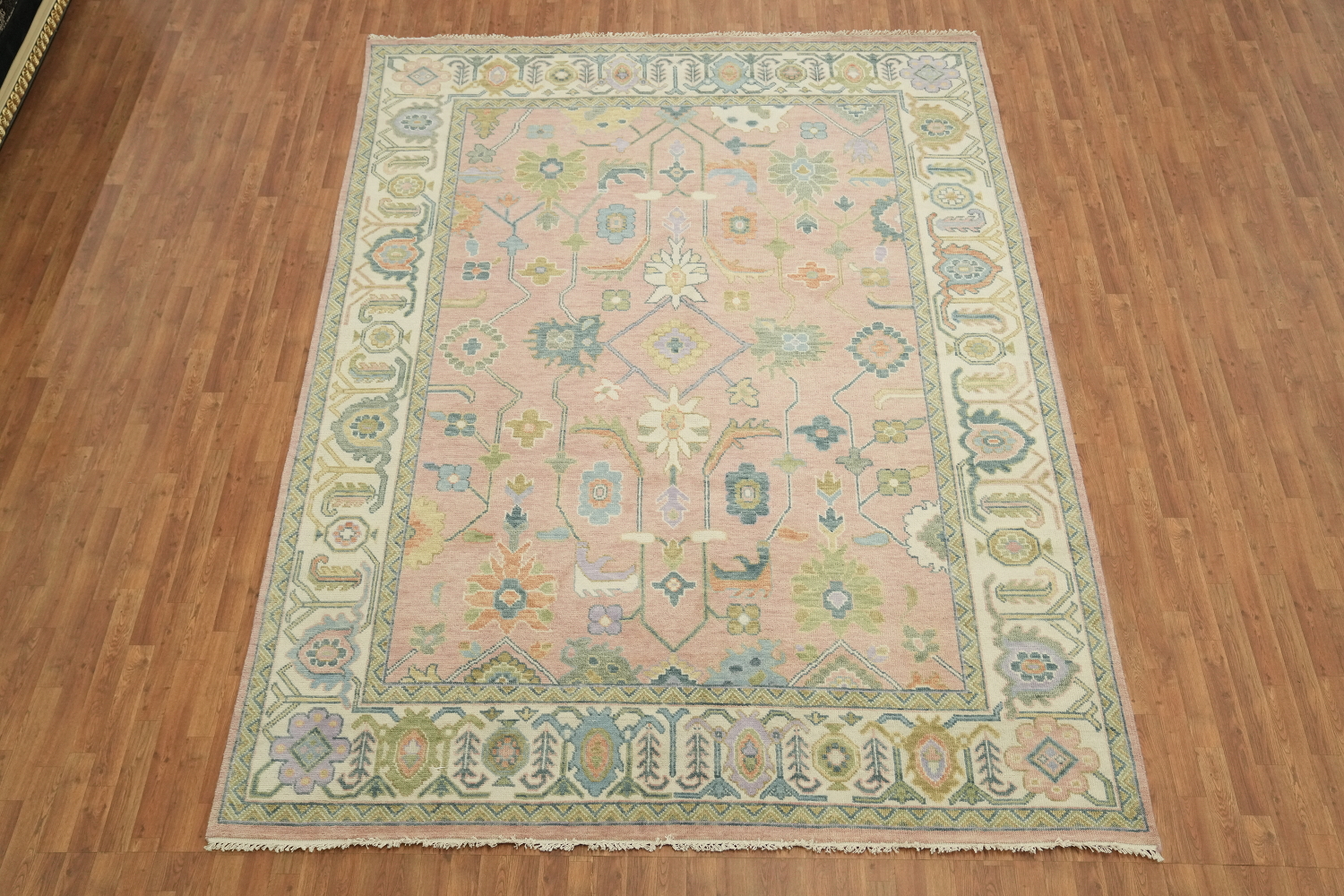 9'x12' Pastel-Toned Pink Oushak Traditional Hand-Knotted Wool Large Rug