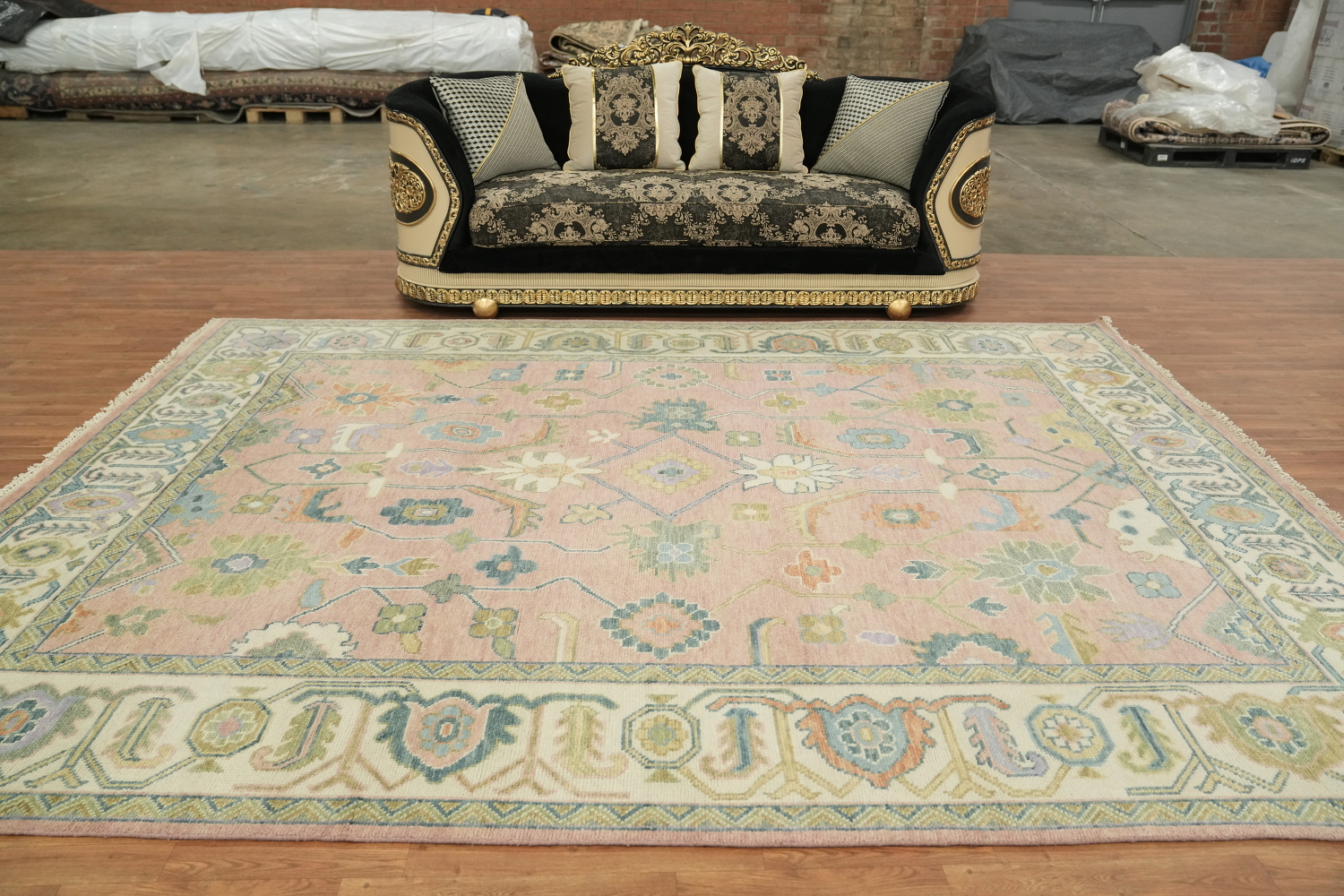 9'x12' Pastel-Toned Pink Oushak Traditional Hand-Knotted Wool Large Rug