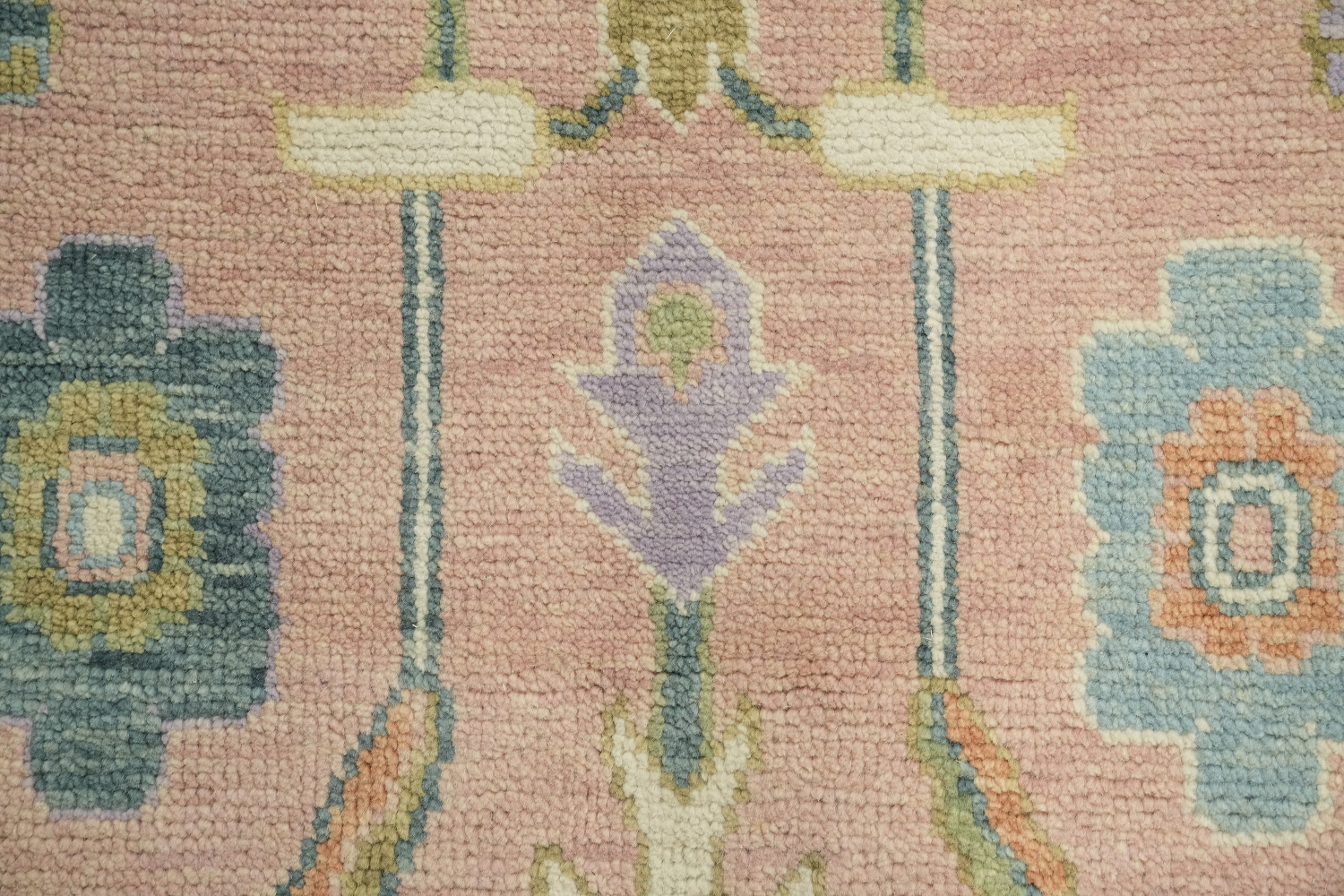 9'x12' Pastel-Toned Pink Oushak Traditional Hand-Knotted Wool Large Rug