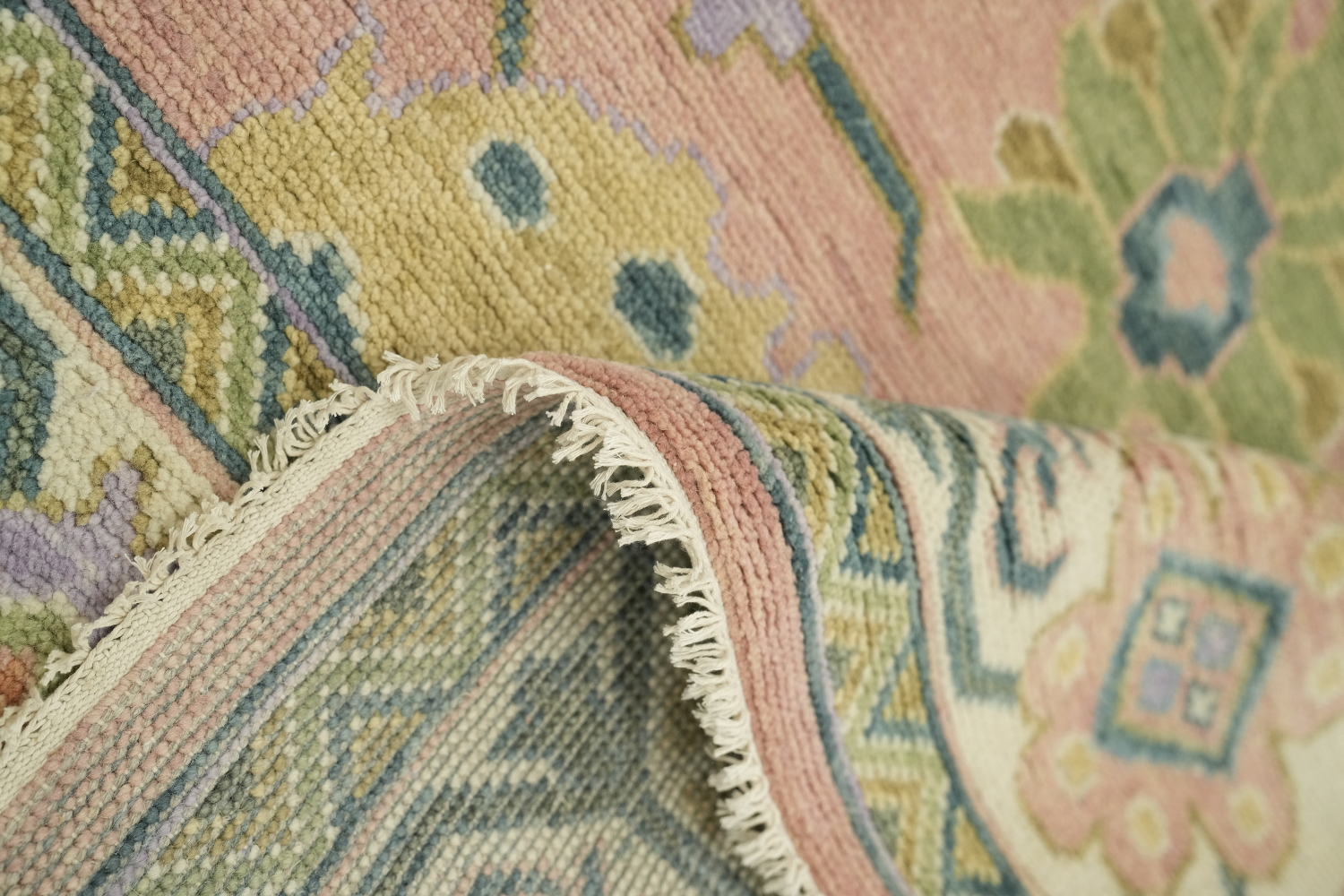 9'x12' Pastel-Toned Pink Oushak Traditional Hand-Knotted Wool Large Rug