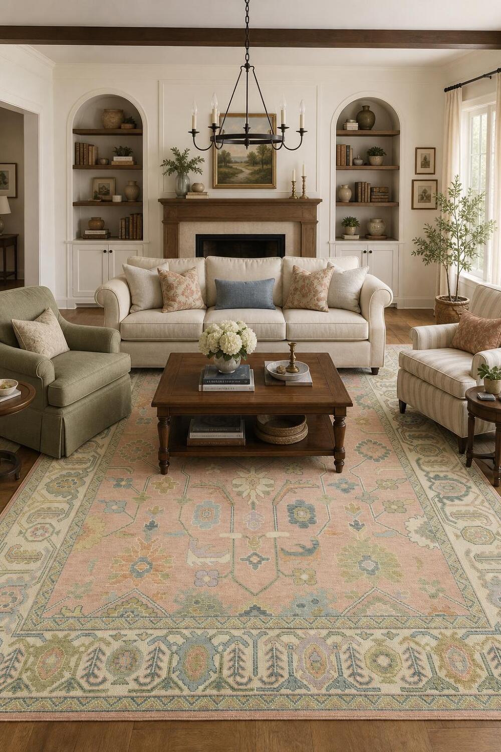 9'x12' Pastel-Toned Pink Oushak Traditional Hand-Knotted Wool Large Rug