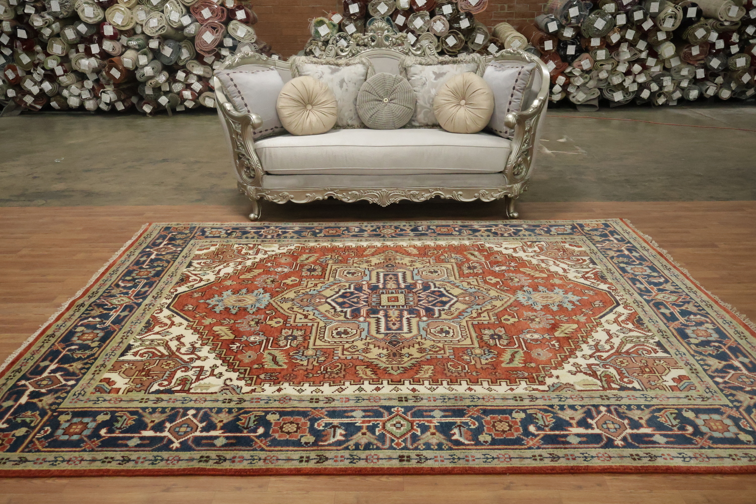 Traditional Red and Navy Heriz Serapi Oriental Area Rug 8x10