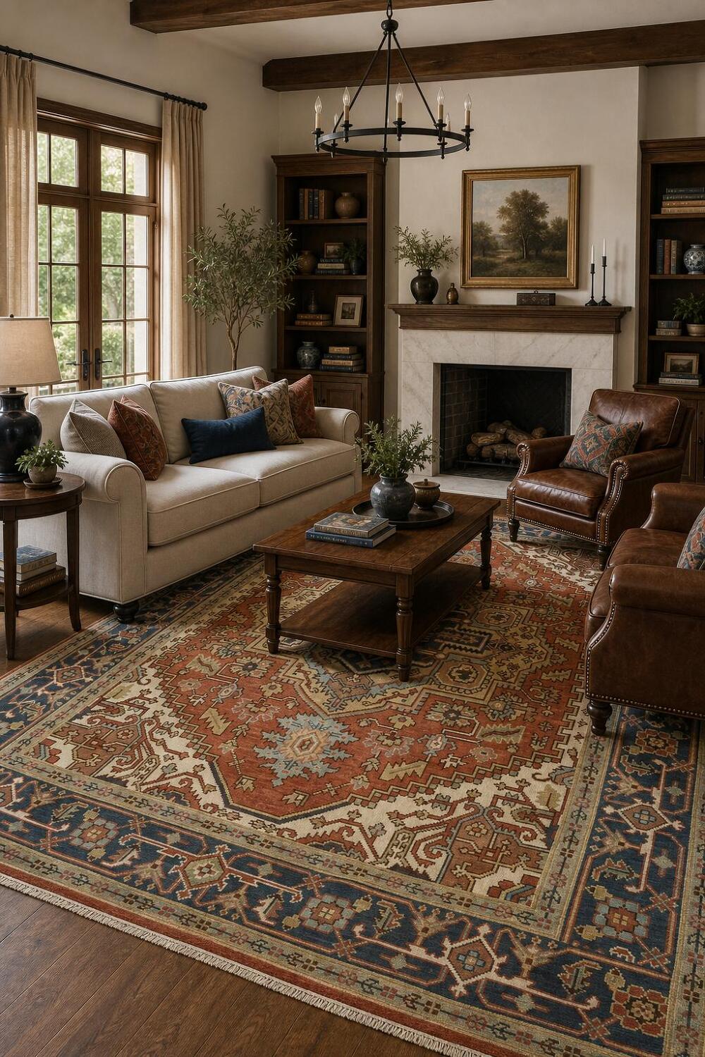 Traditional Red and Navy Heriz Serapi Oriental Area Rug 8x10