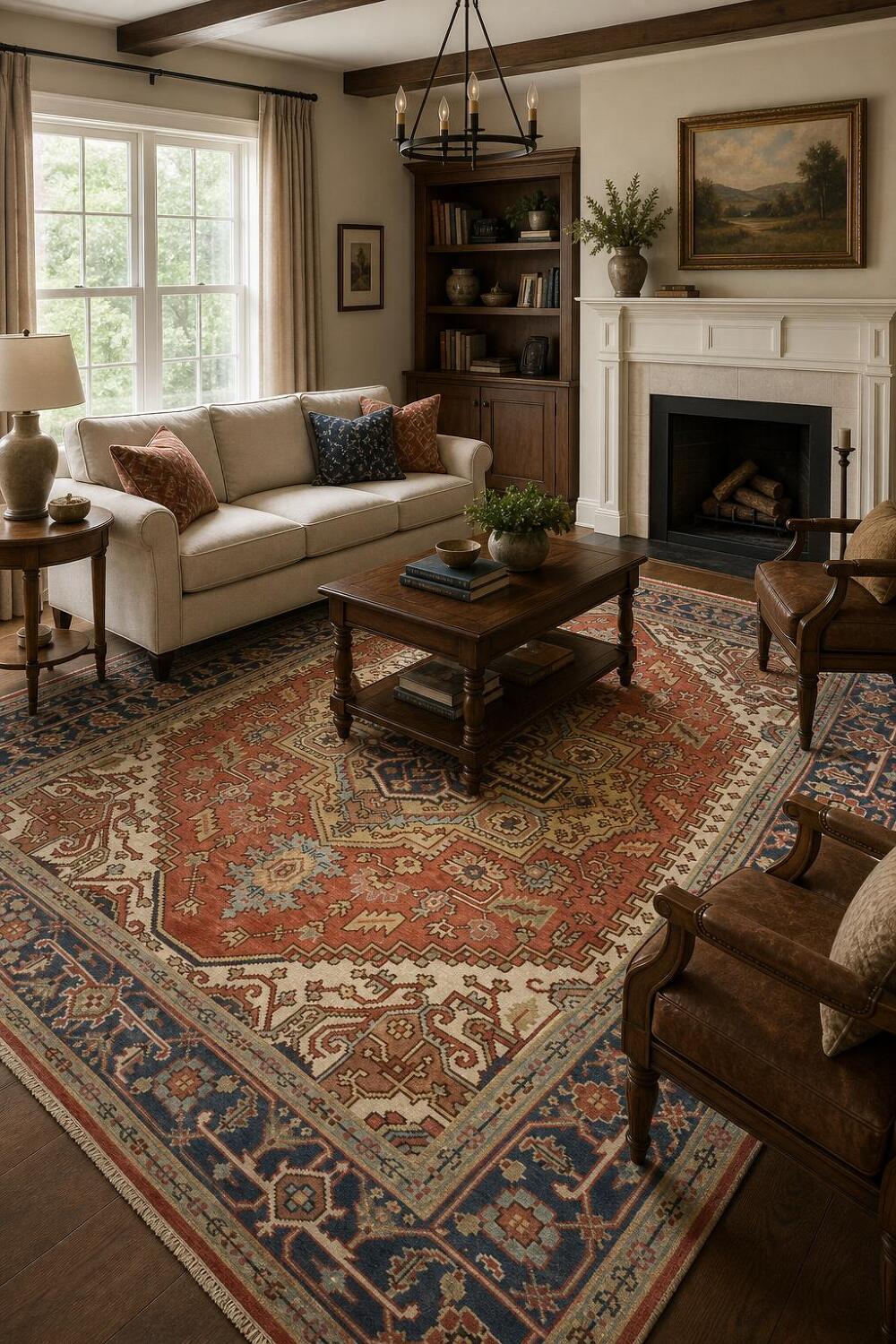 Traditional Red and Navy Heriz Serapi Oriental Area Rug 8x10
