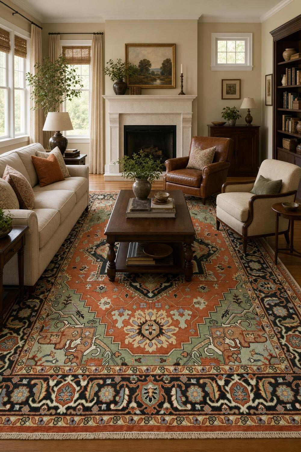 9'x12' Luxurious Rust and Green Oriental Rug with Elaborate Geometric