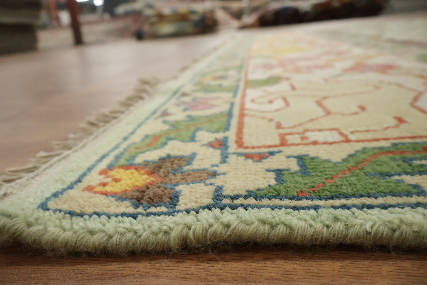 Mint Green Hunting Design Animal Pictorial Hand-Knotted Rug 9x12