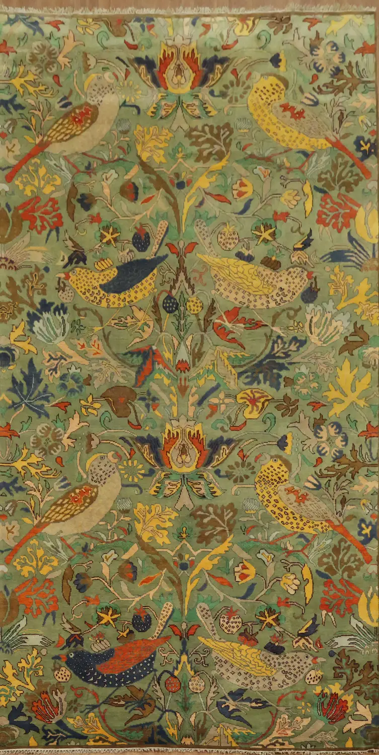 Birds and Tress Large Green Ziegler Hand-Knotted Wol Rug 9x18