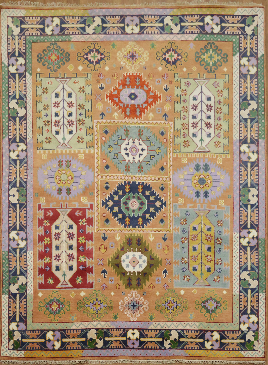 Eclectic Patchwork Style Rug in Warm Hues and Unique Motifs 9'x12'